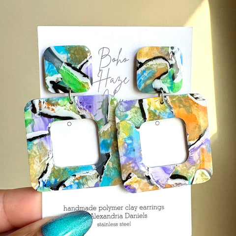 Watercolor Square Dangles