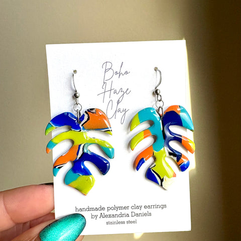 Neon Tide Monstera Dangles