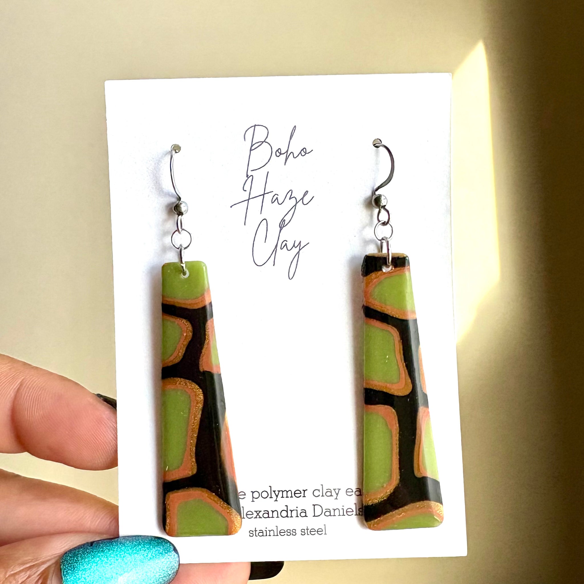Olive Giraffe Elongated Dangles