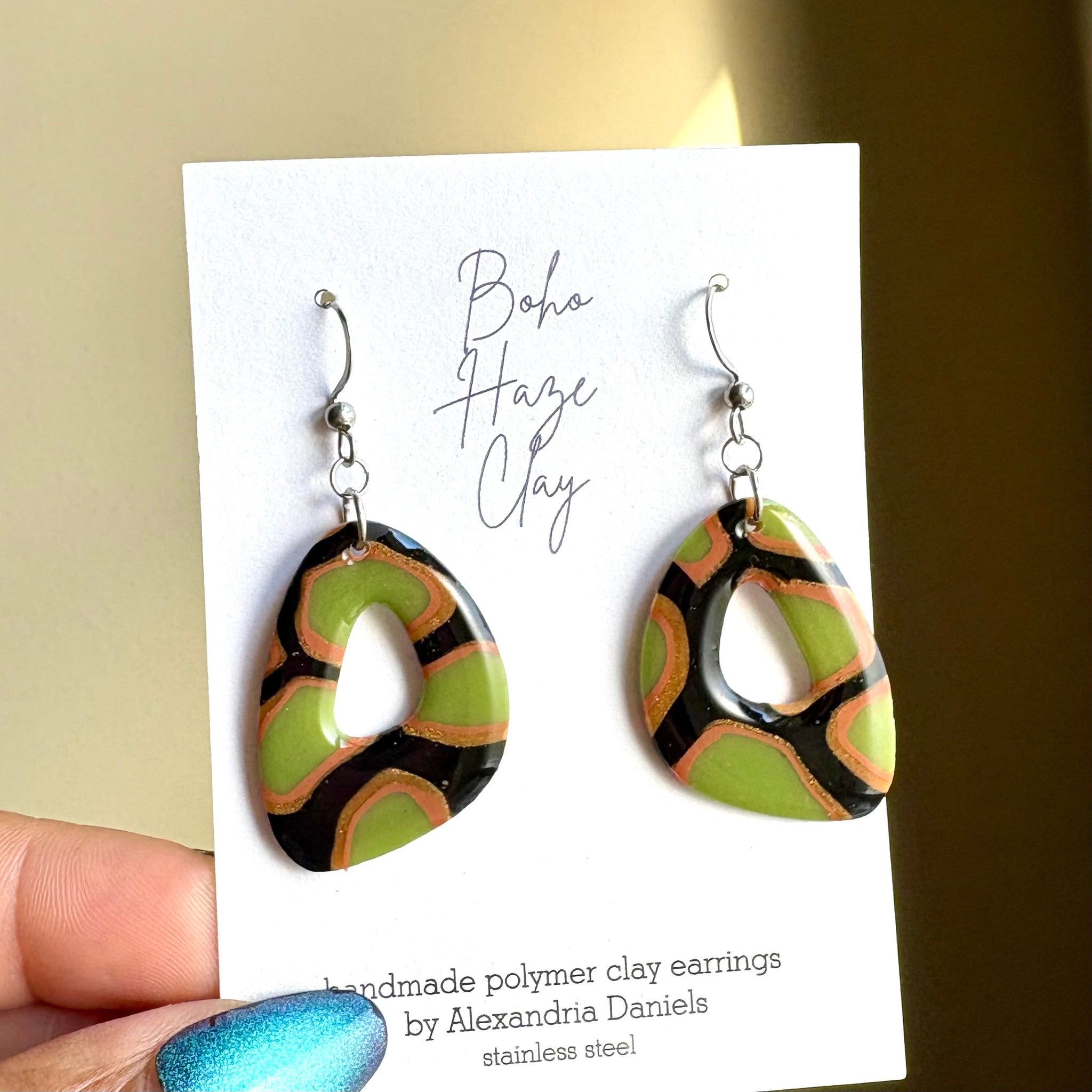 Olive Giraffe Abstract Donut Dangles