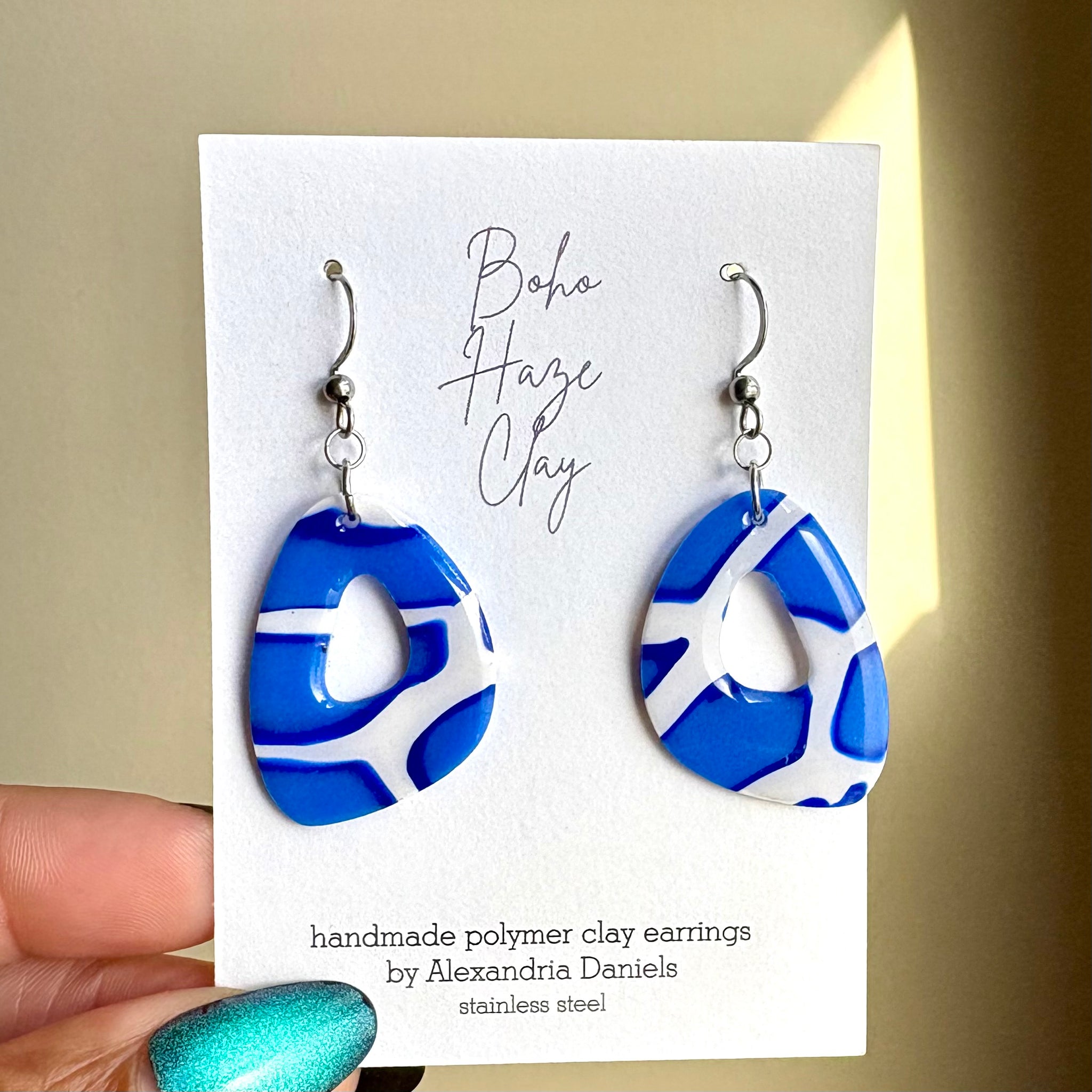 Blue Giraffe Abstract Donut Dangles