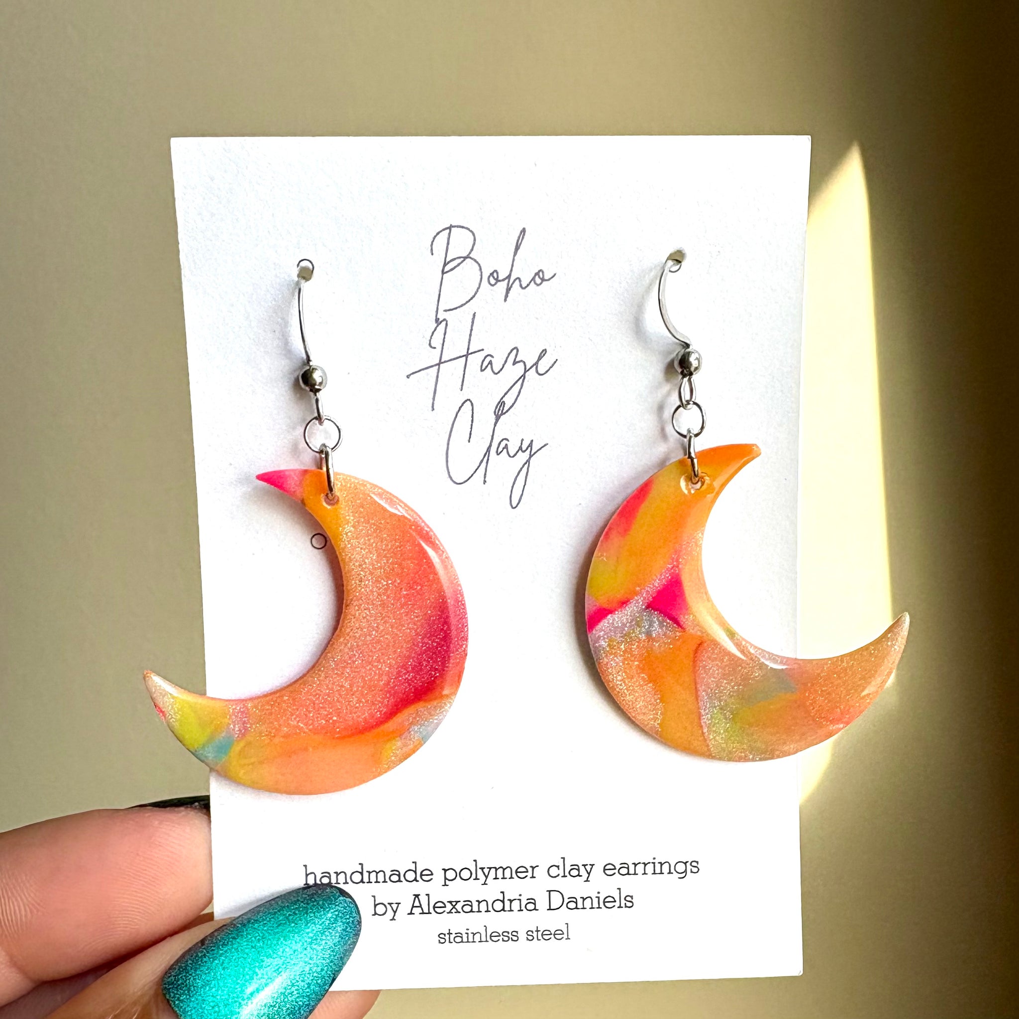 Peachy Pink Crescent Moon Dangles