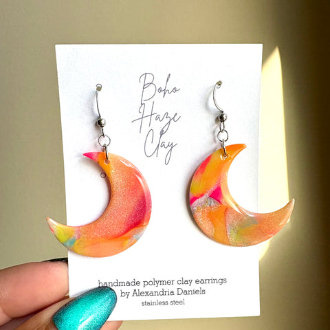 Peachy Pink Crescent Moon Dangles